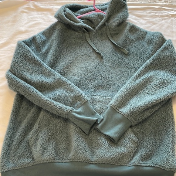 SO Soft Women’s LG Sherpa Hooded Pullover Sweatshirt w Pocket Leisure Cozy Green - Picture 9 of 9